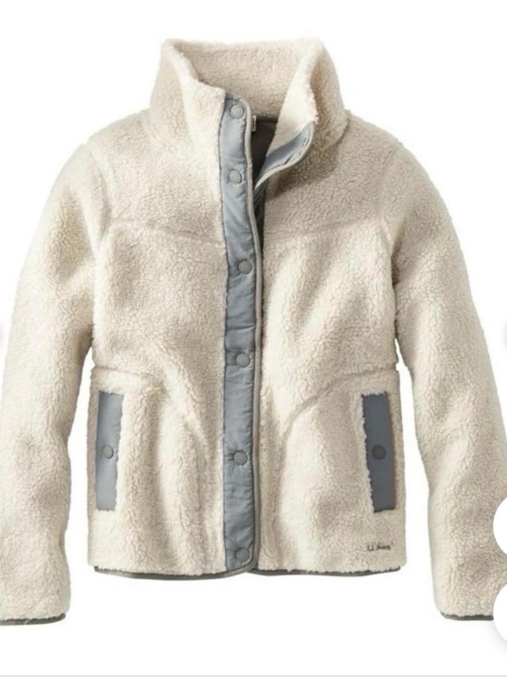 L.L. Bean Women’s Cream Sherpa Jacket with Gray Trim